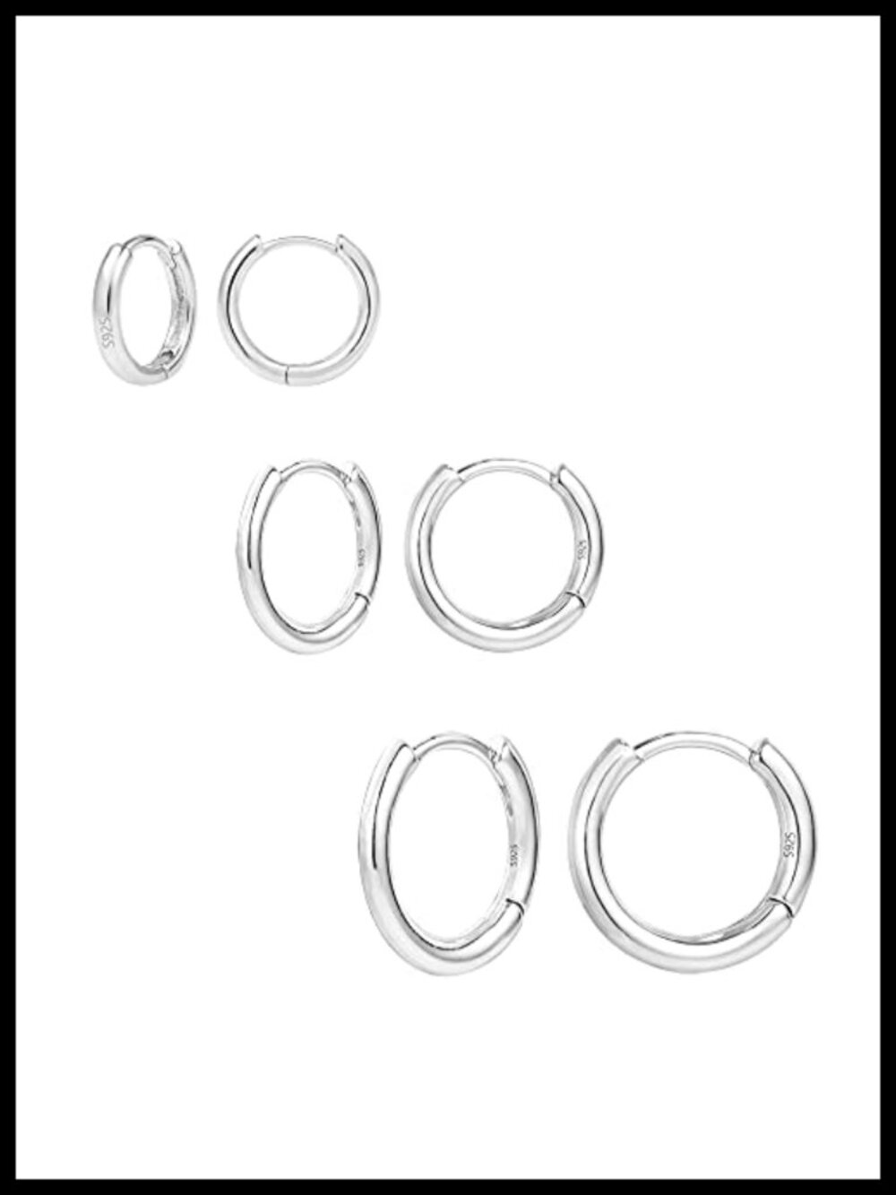 Sterling Silver Huggie Hoop Earrings for Women 3 Pairs